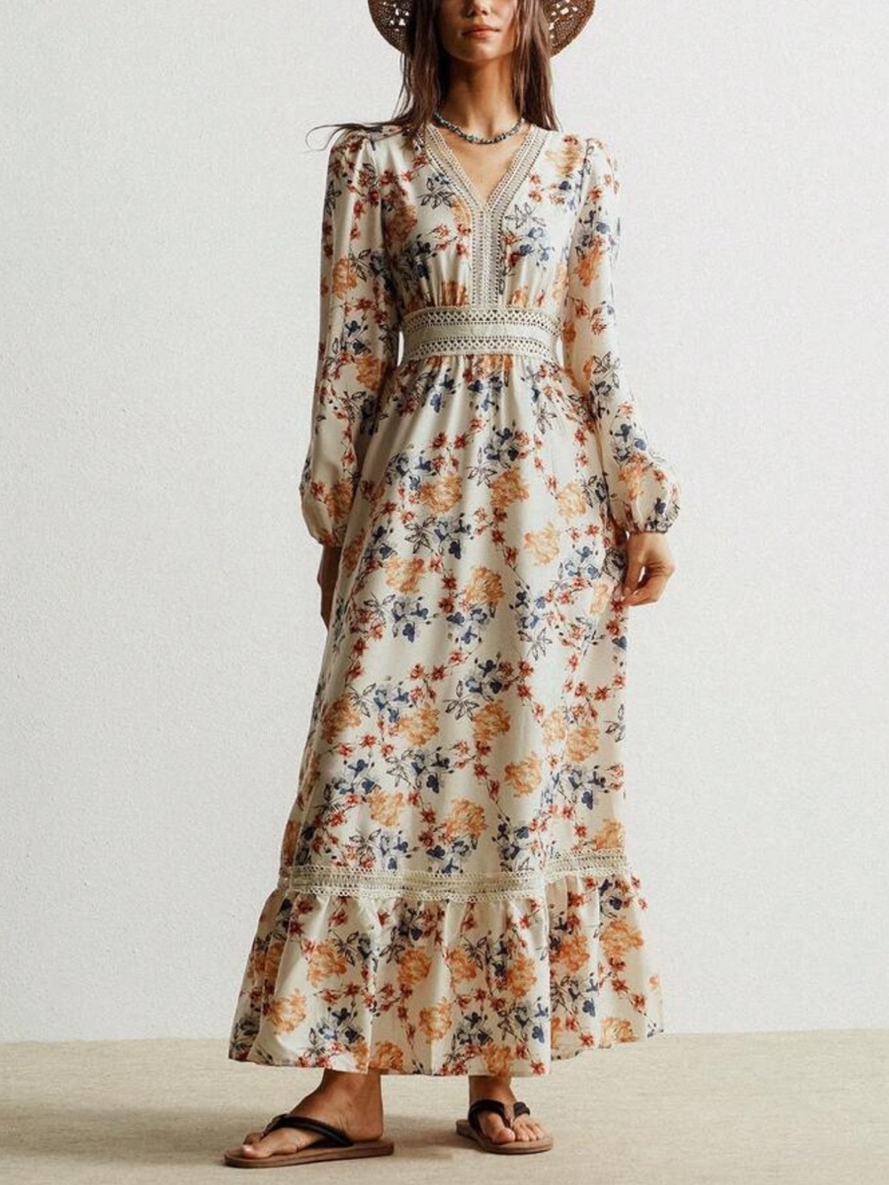 Boho floral print long sleeve maxi dress - Picture 4 of 11